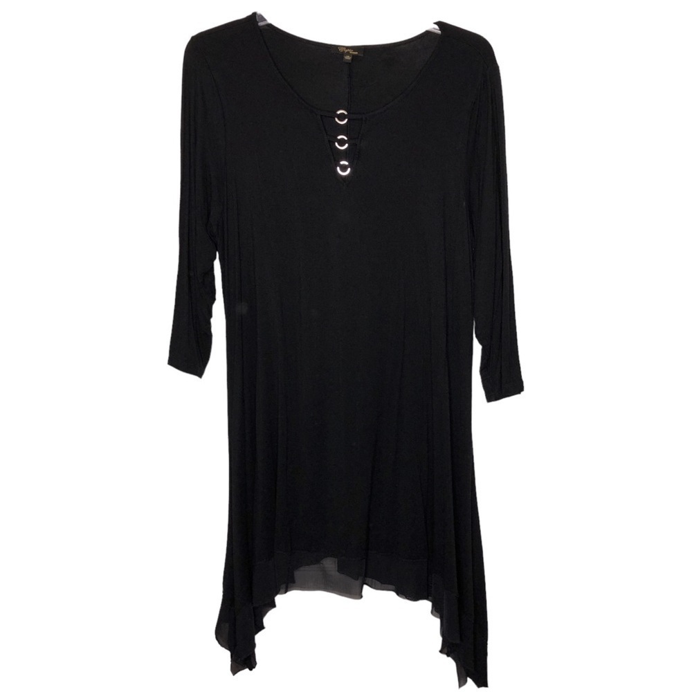 CUPIO - Black Sharkbite Hem Tunic Top w/ Silver Metal Ring Detail - Size XL
